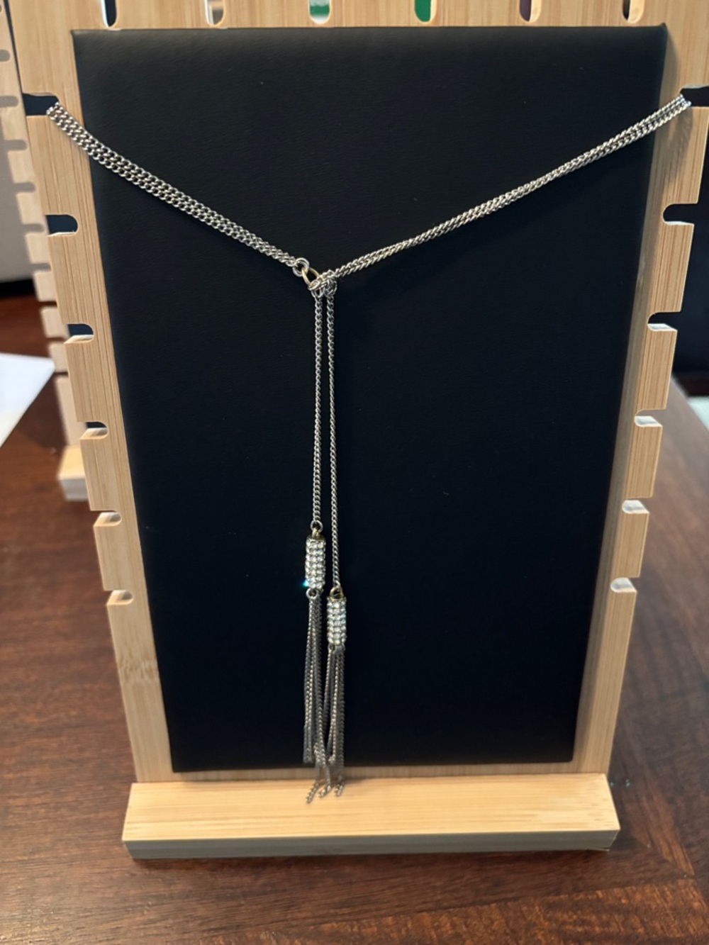 belk Silver Tassel Y-Necklace with Rhinestone Accents